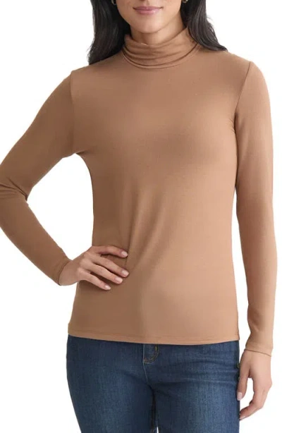 Jones New York Shirred Turtleneck Top In Brown