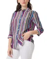 Jones New York Women's Striped 3/4-sleeve Collared Blouse In Blue