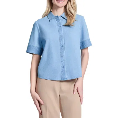 Jones New York Short Sleeve Denim Button-up Shirt In Pale Wash
