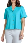 Jones New York Short Sleeve Linen Blend Button-up Shirt In Aqua Wave