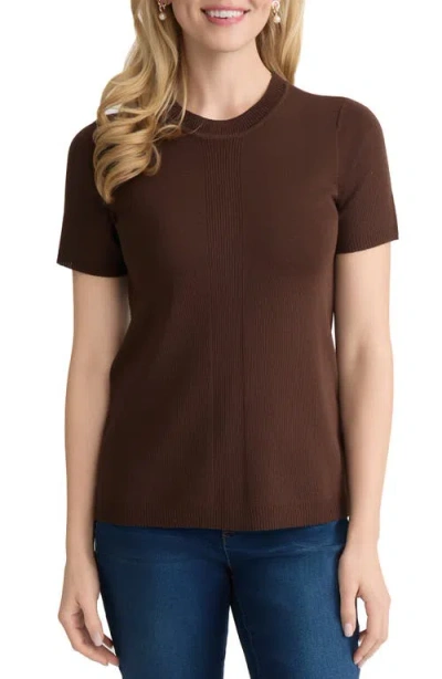 Jones New York Short Sleeve Rib Sweater In Brown