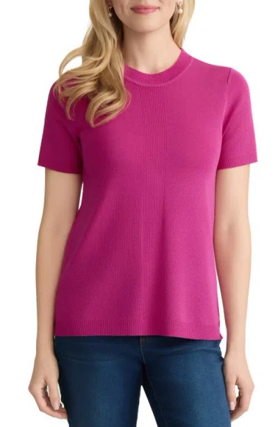 Jones New York Short Sleeve Rib Sweater In Pink