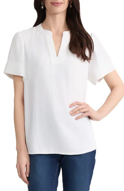 Jones New York Mandarin Collar V-neck Blouse In White