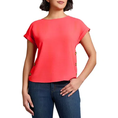 Jones New York Side Button Detail Crepe Top In Red