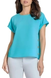 Jones New York Side Button Detail Crepe Top In Aqua Wave