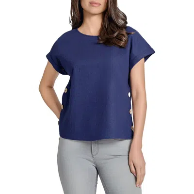 Jones New York Side Button Detail Linen Blend Top In Pacific Navy