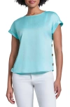 Jones New York Side Button Detail Satin Top In Aqua Mist