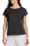 Jones New York Womens Button Detail Short Sleeve Pullover Top In Jones Black