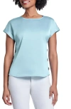 Jones New York Side Button Detail Satin Top In Pacfic Navy