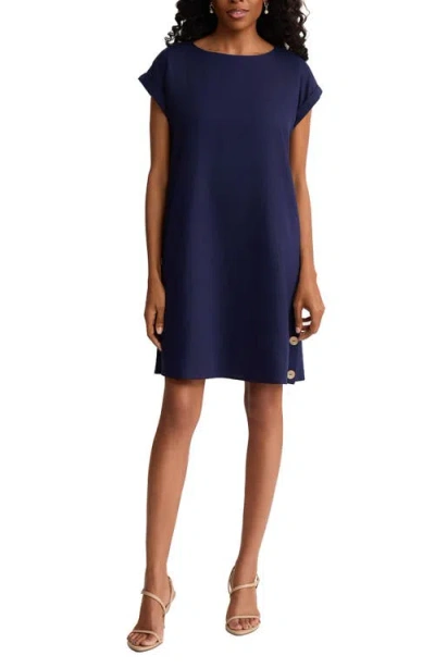 Jones New York Side Button Linen Blend Shift Dress In Blue