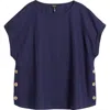 Jones New York Side Button Linen Blend Top In Pacific Navy