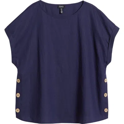 Jones New York Side Button Linen Blend Top In Blue