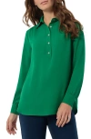Jones New York Side Button Long Sleeve Crepe Polo In Deep Clover