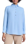 Jones New York Long Sleeve Shirttail Side Button Popover Tunic In Chintz Blue