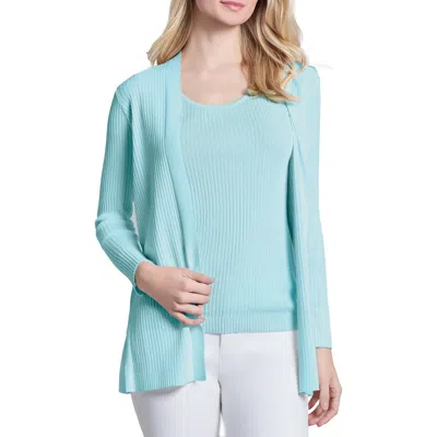 Jones New York Side Slit Rib Cardigan In Aqua Mist