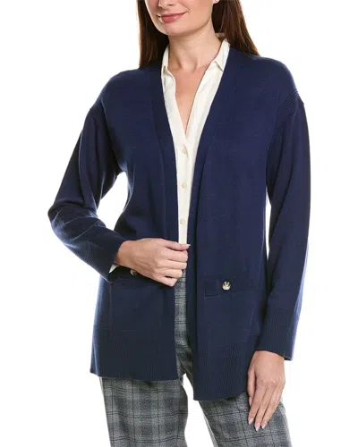 Jones New York Side Slit Wool-blend Cardigan In Blue