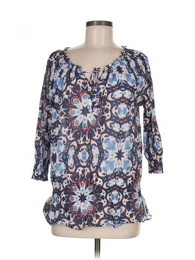 Pre-owned Jones New York Signature 3/4 Sleeve Blouse In Blue