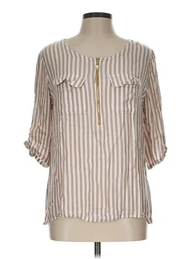 Pre-owned Jones New York Signature 3/4 Sleeve Blouse In Tan