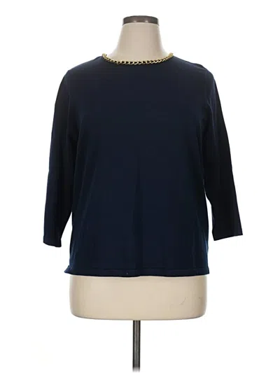 Jones New York Signature 3/4 Sleeve Top Blue Crew Neck Tops