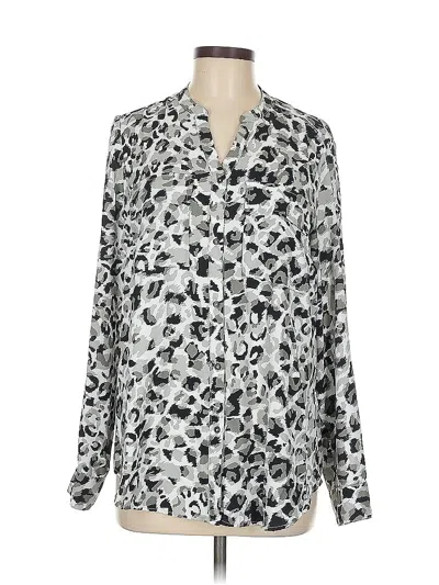 Pre-owned Jones New York Signature Long Sleeve Blouse In Silver