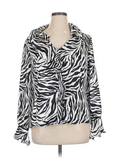 Pre-owned Jones New York Signature Long Sleeve Blouse In White