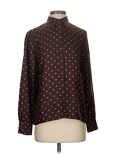 Pre-owned Jones New York Signature Long Sleeve Silk Top Black Polka Dots Pattern Turtleneck Tops