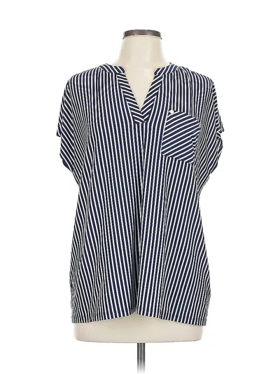 Pre-owned Jones New York Signature Short Sleeve Blouse In Blue