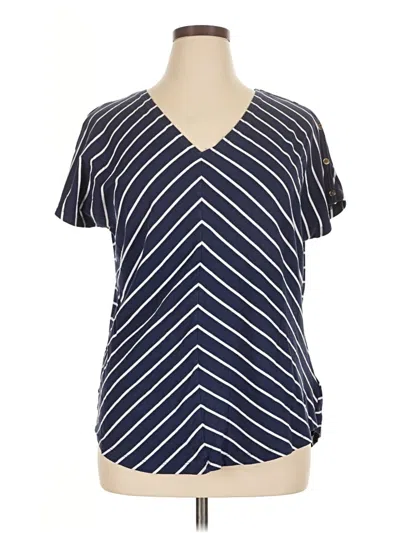 Pre-owned Jones New York Signature Short Sleeve Blouse In Blue
