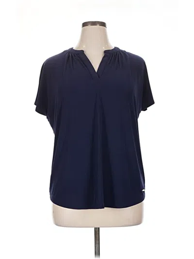 Pre-owned Jones New York Signature Short Sleeve Blouse In Blue