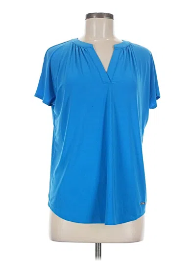 Pre-owned Jones New York Signature Short Sleeve Blouse In Blue