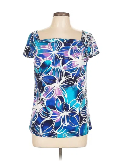 Pre-owned Jones New York Signature Short Sleeve Top Blue Scoop Neck Tops