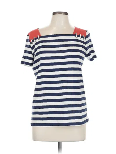 Pre-owned Jones New York Signature Short Sleeve Top Blue Sweetheart Neckline Tops