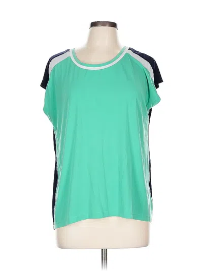 Pre-owned Jones New York Signature Short Sleeve Top Green Color Block Pattern Crew Neck Tops