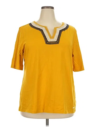 Jones New York Signature Short Sleeve Top Yellow V-neck Tops