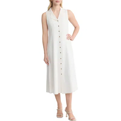 Jones New York Sleeveless Linen Blend Midi Dress In White