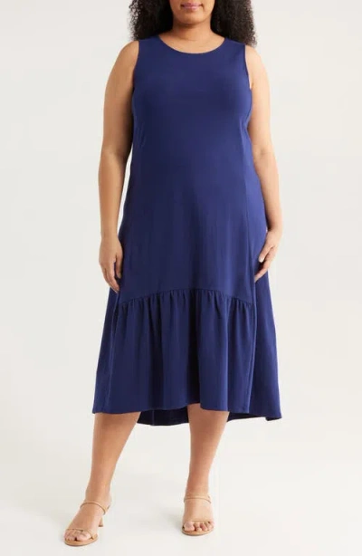 Jones New York Sleeveless Stretch Cotton High-low Dress In Blue