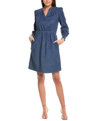 Jones New York Smocked Shoulder Mini Dress In Blue