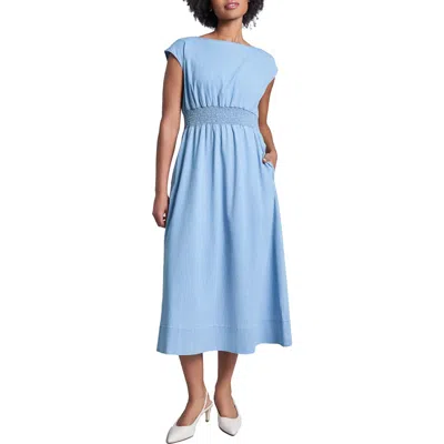 Jones New York Smocked Waist Midi Dress In Pale Wash