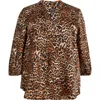 Jones New York Smocked Yoke Puff Sleeve Tie Belt Satin Maxi Dress In Multi