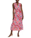 Jones New York Floral Print Ruffle Tie Waist Sleeveless Maxi Dress