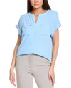 Jones New York Split Neck Cuff Cap Sleeve Tunic Top In Blue