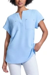 Jones New York Split Neck Cuff Cap Sleeve Tunic Top In Chintz Blue