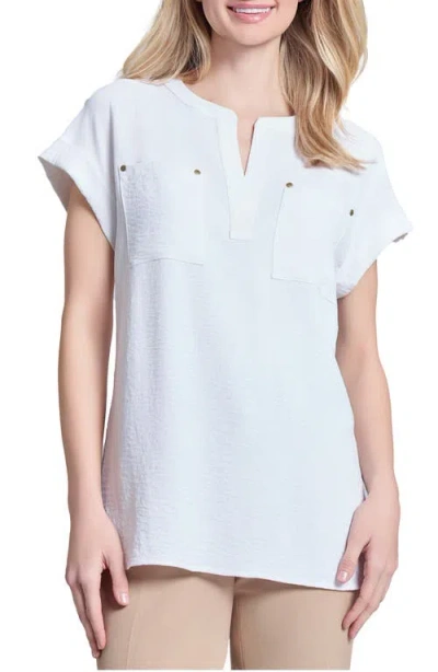 Jones New York Split Neck Cuff Cap Sleeve Tunic Top In Nyc White