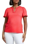 Jones New York Split Neck Slubbed T-shirt In Rouge