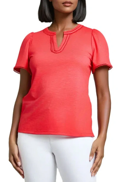 Jones New York Split Neck Slubbed T-shirt In Rouge