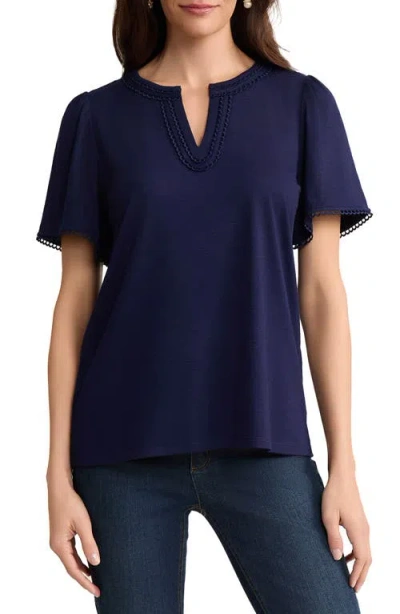 Jones New York Drapey Slub Split Neck Top In Brown