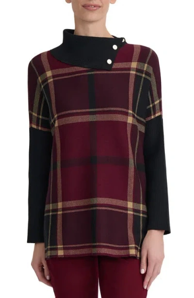 Jones New York Split-neck Plaid Poncho Sweater In Multi