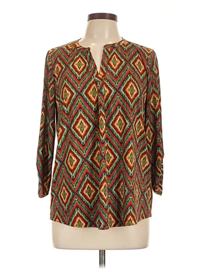 Pre-owned Jones New York Sport 3/4 Sleeve Blouse In Brown