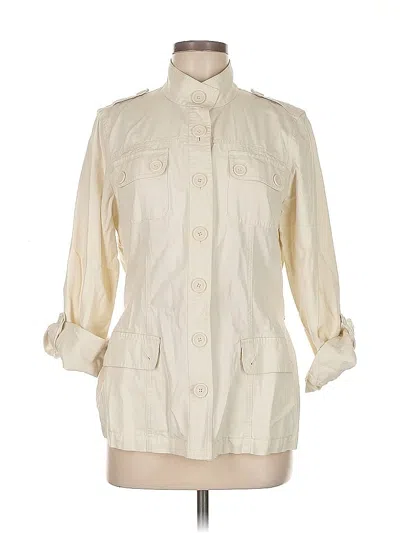 Pre-owned Jones New York Sport 3/4 Sleeve Button Down Shirt In White