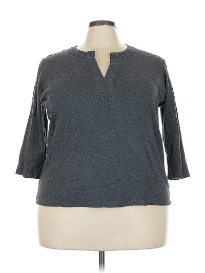 Pre-owned Jones New York Sport 3/4 Sleeve Top Gray Keyhole Neckline Tops